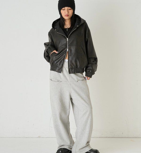  「【2way/ファー取り外し可能】ヴィンテージライクレザーファーフードブルゾン」|ブルゾン・スタジャン|