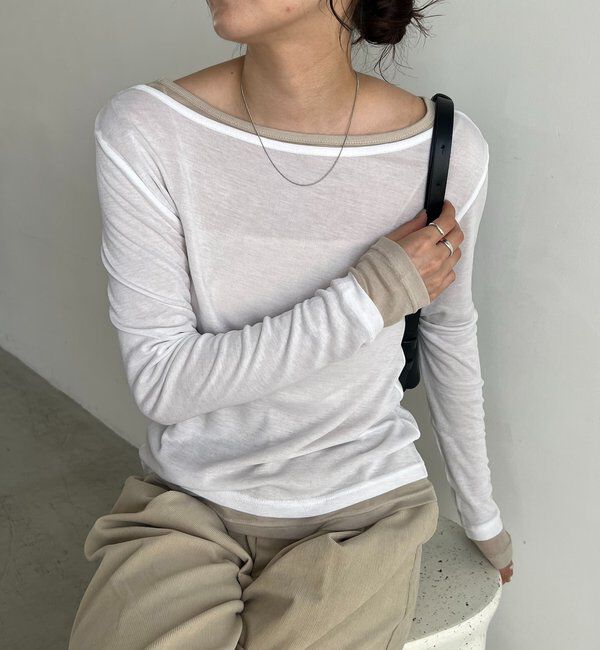  「【前後2WAY】2WAYボートネックシアーロンT」|Tシャツ・カットソー|ホワイト