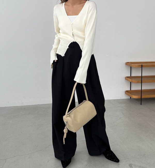  「【スタイルアップ効果◎】裾シャーリングリブカーディガン」|カーディガン|