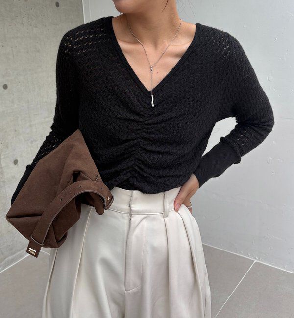  「起毛レースプルオーバー」|ニット・セーター|ブラック