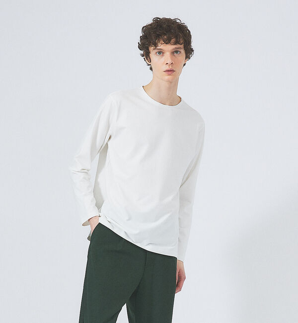 ABAHOUSE「【ノンストレス】定番 / COTTON LYCRA 圧着 クルーネック 長袖 T」|Tシャツ・カットソー|ホワイト