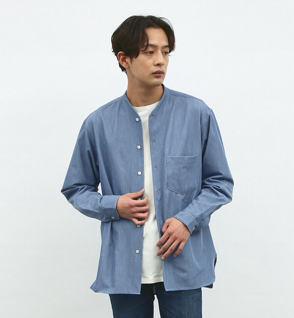 ABAHOUSE「【変形襟】シャンブレーツイル カラーレス シャツ / バンドカラーシャツ」|シャツ・ブラウス|