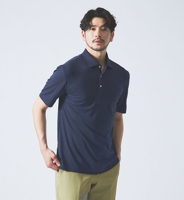 ABAHOUSE「【接触冷感】アイスピケ ストレッチ ポロシャツ / FLEX COOL」|ポロシャツ|ネイビー