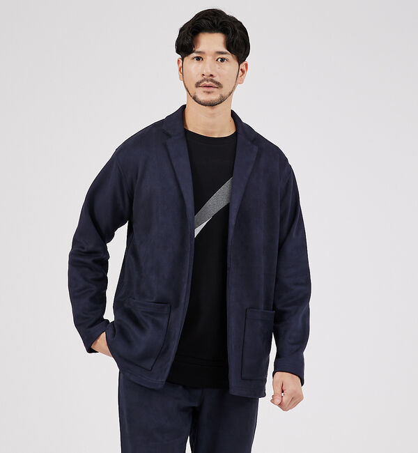 ABAHOUSE「【セットアップ対応】ネオスエード ジャケット カーディガン / シルキータッチ」|カーディガン|ネイビー