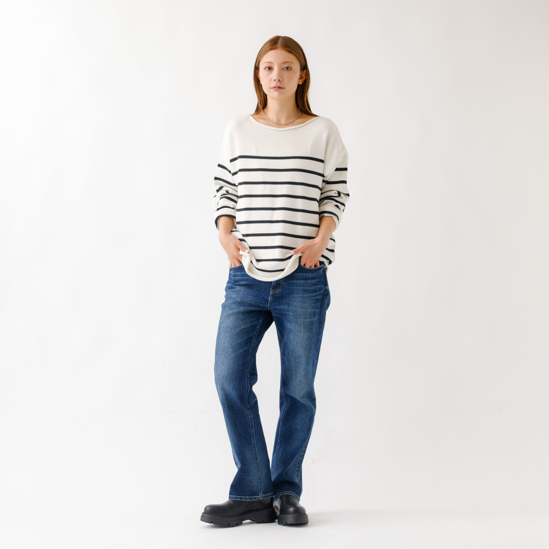 Rouge vif「【TRICOTS JEAN MARC】ボートネック ボーダーニットプルオーバー」|ニット・セーター|