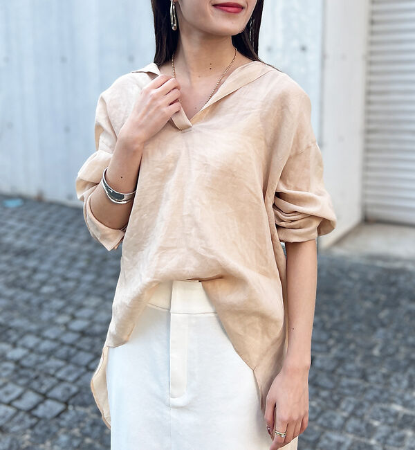 Rouge vif「麻混バックスリットスキッパーシャツ」|シャツ・ブラウス|ベージュ