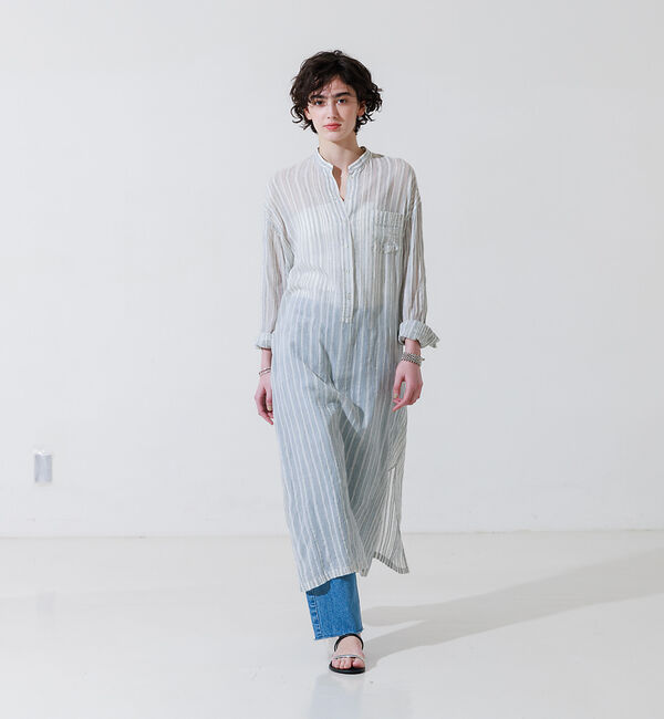 Rouge vif「シルク混シアーストライプ楊柳ワンピース」|ワンピース|