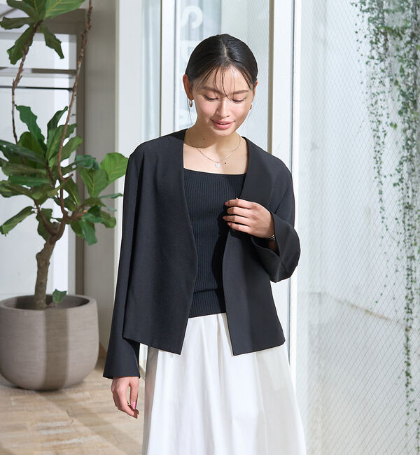 Rouge vif「【セットアップ対応】ベルトノーカラーライトジャケット」|ノーカラージャケット|