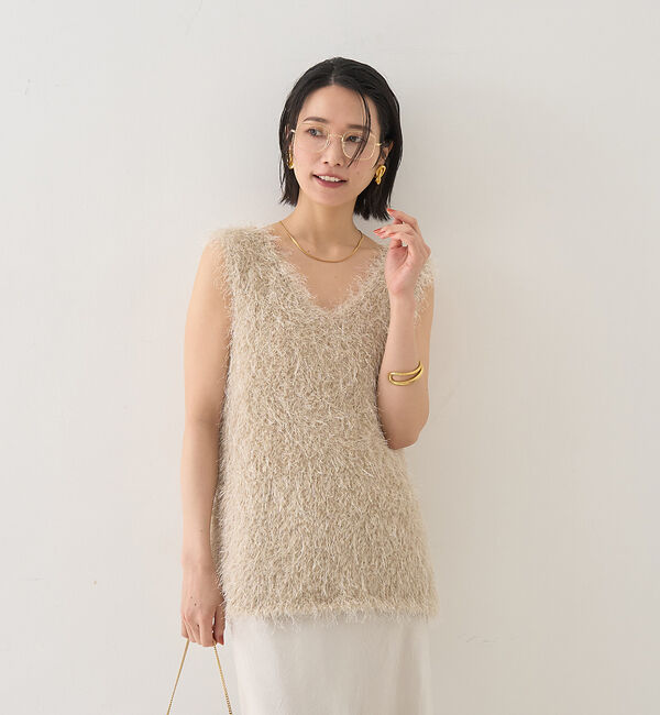 Rouge vif「コンビフェザーニットベスト」|ニット・セーター|