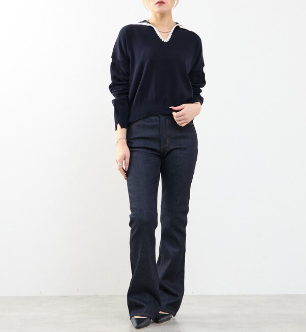 SOFFITTO「かぎ針刺繍スキッパーニット」|ニット・セーター|