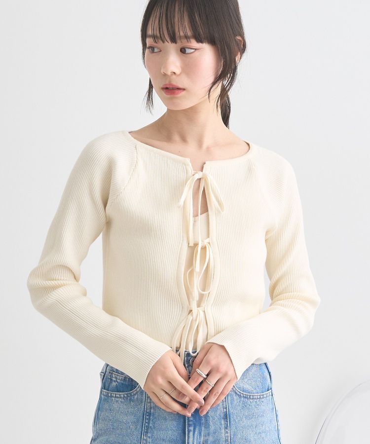 earth music&ecology「フロントリボンリブニットカーディガン」|カーディガン|