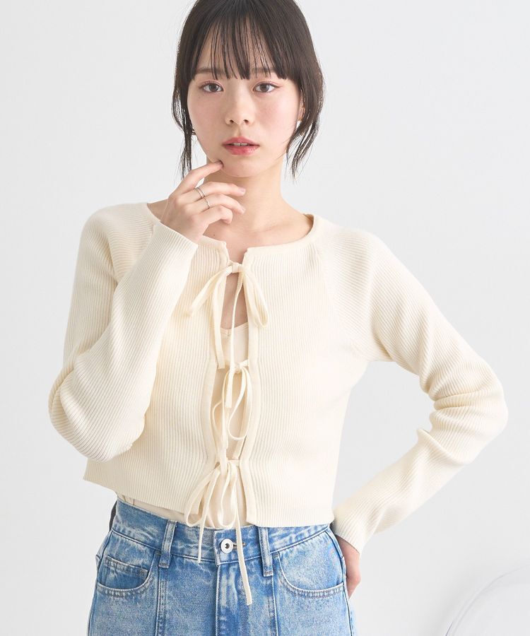 earth music&ecology「フロントリボンリブニットカーディガン」|カーディガン|