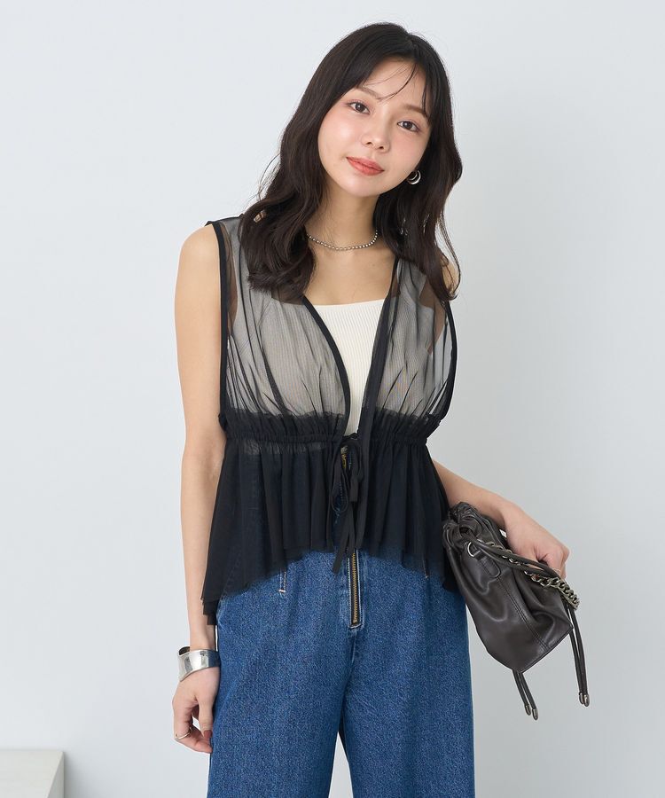 earth music&ecology「チュールドロストギャザーベスト」|ベスト・ジレ|