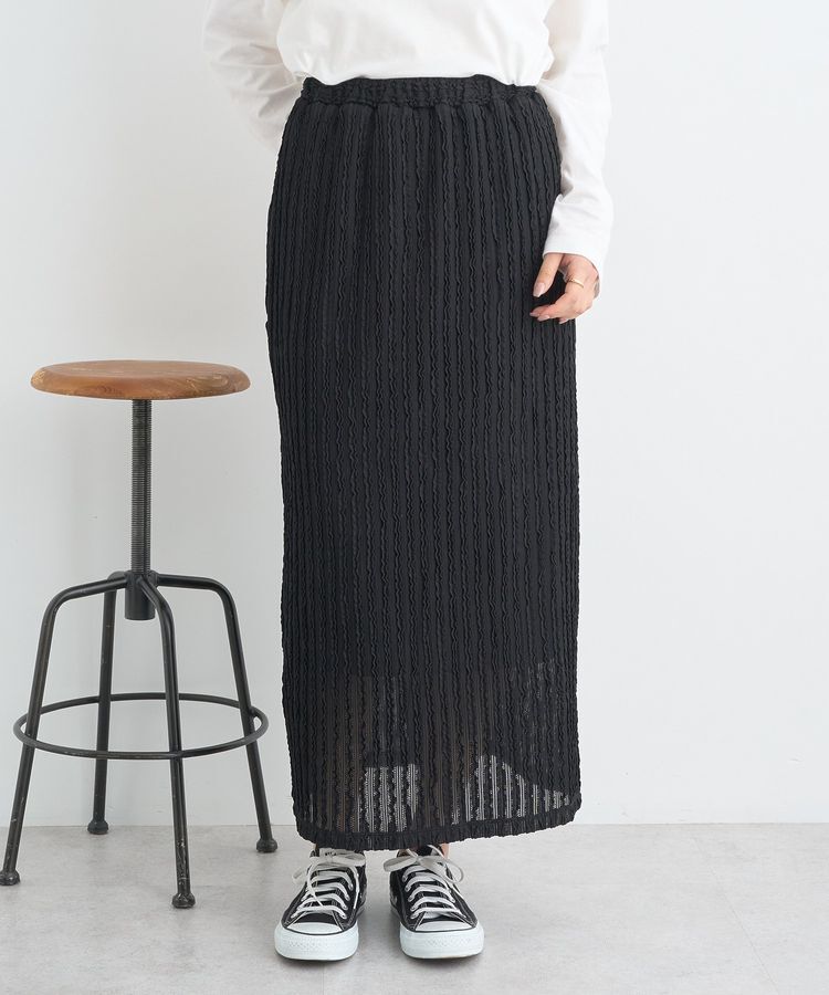 earth music&ecology「ベルティカルフリルナロースカート」|タイト|Black