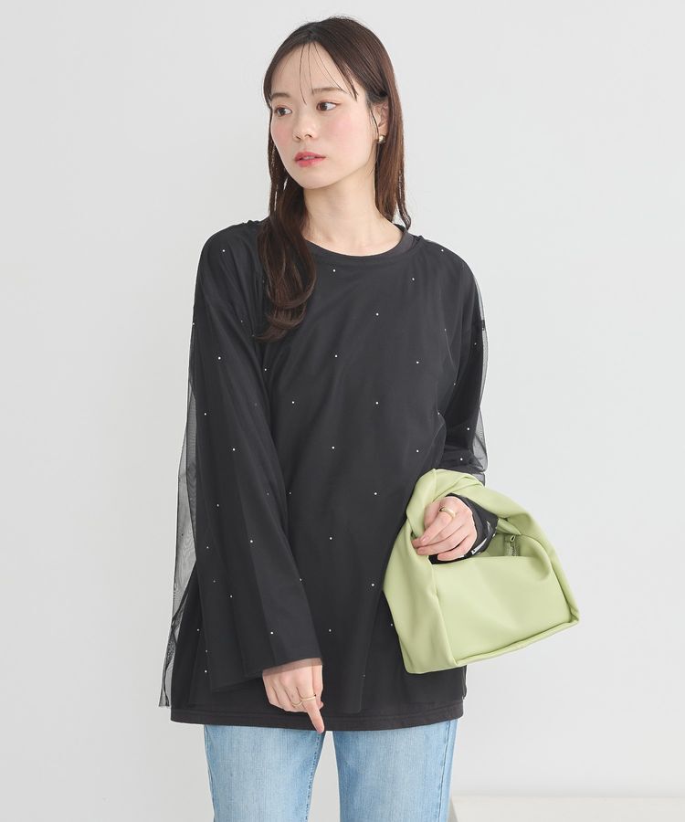 earth music&ecology「ラインストーンチュールドッキングプルオーバー」|Tシャツ・カットソー|