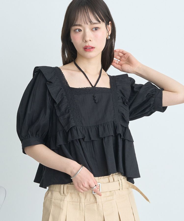 earth music&ecology「パフスリーブコットンフリルブラウス」|シャツ・ブラウス|
