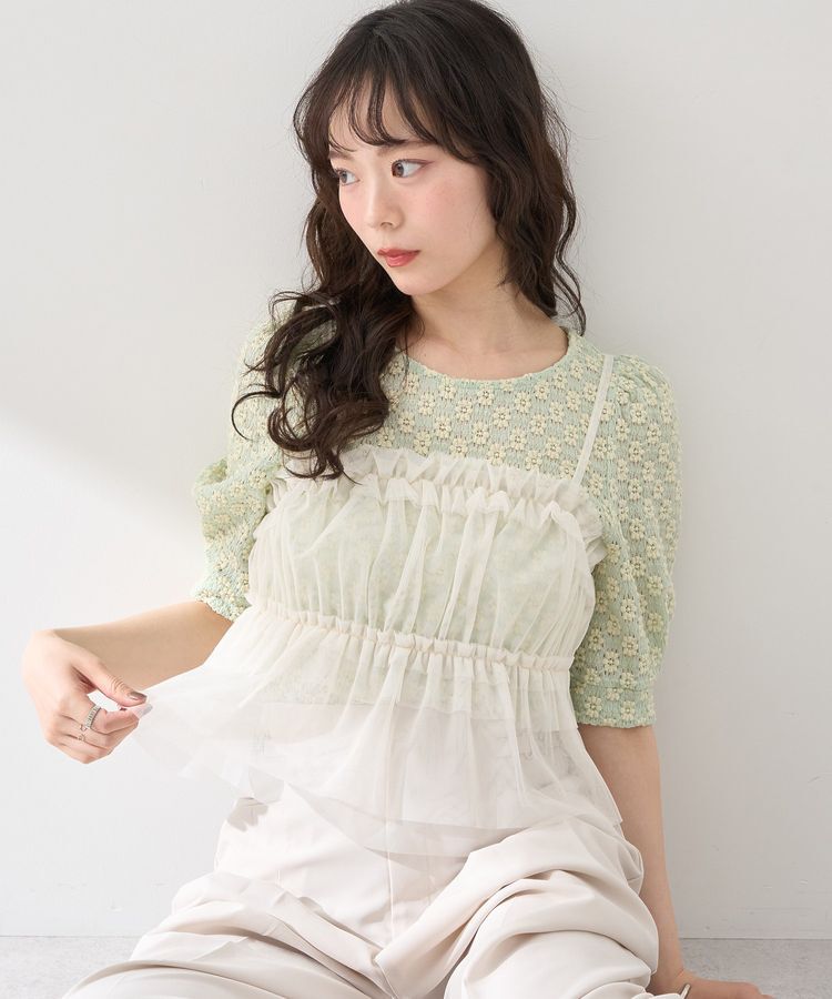 earth music&ecology「SET2点フラワープルオーバー＋チュールビスチェ」|Tシャツ・カットソー|