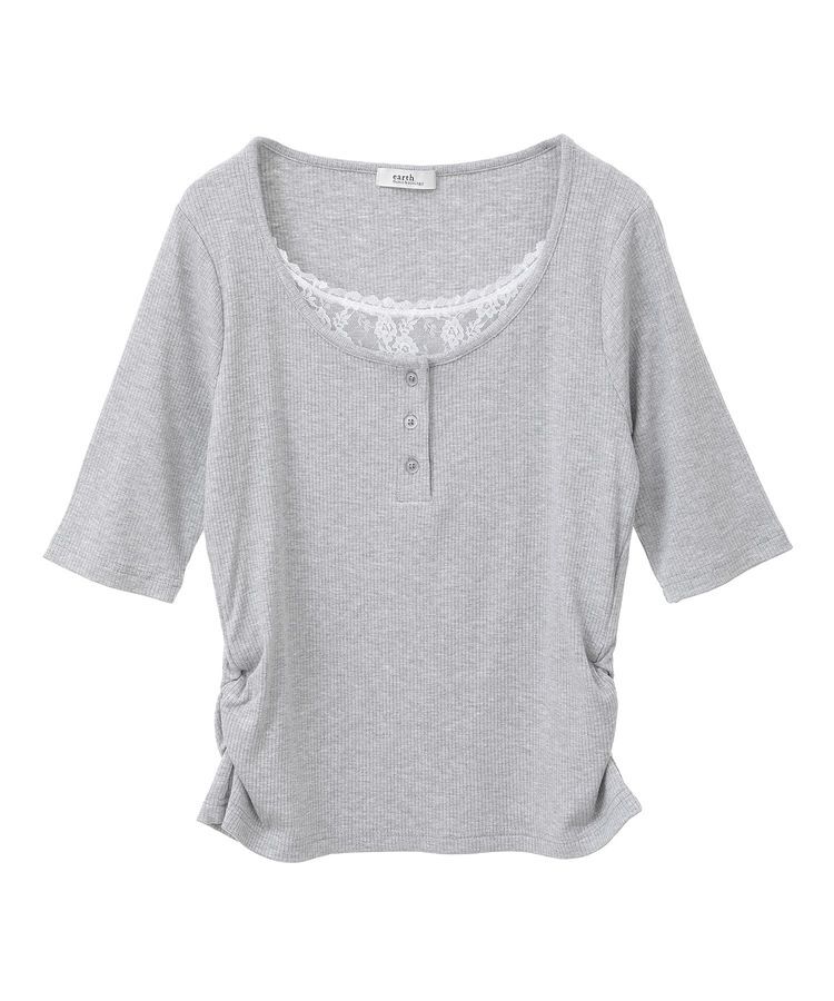 earth music&ecology「レースレイヤードリブプルオーバー」|Tシャツ・カットソー|