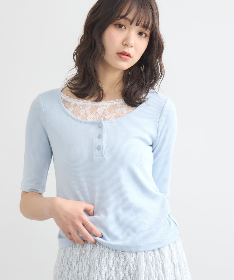 earth music&ecology「レースレイヤードリブプルオーバー」|Tシャツ・カットソー|Sax