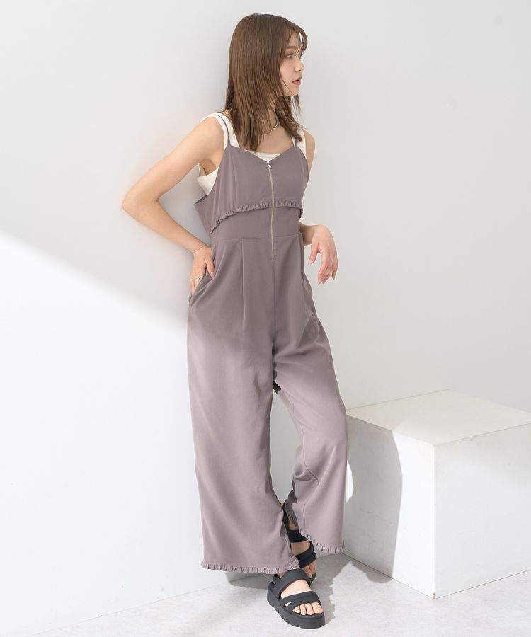 earth music&ecology「ミニフリルフロントジップロンパース」|オールインワン|Gray