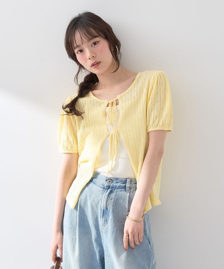 earth music&ecology「透かし編みフロントリボンカーディガン」|カーディガン|