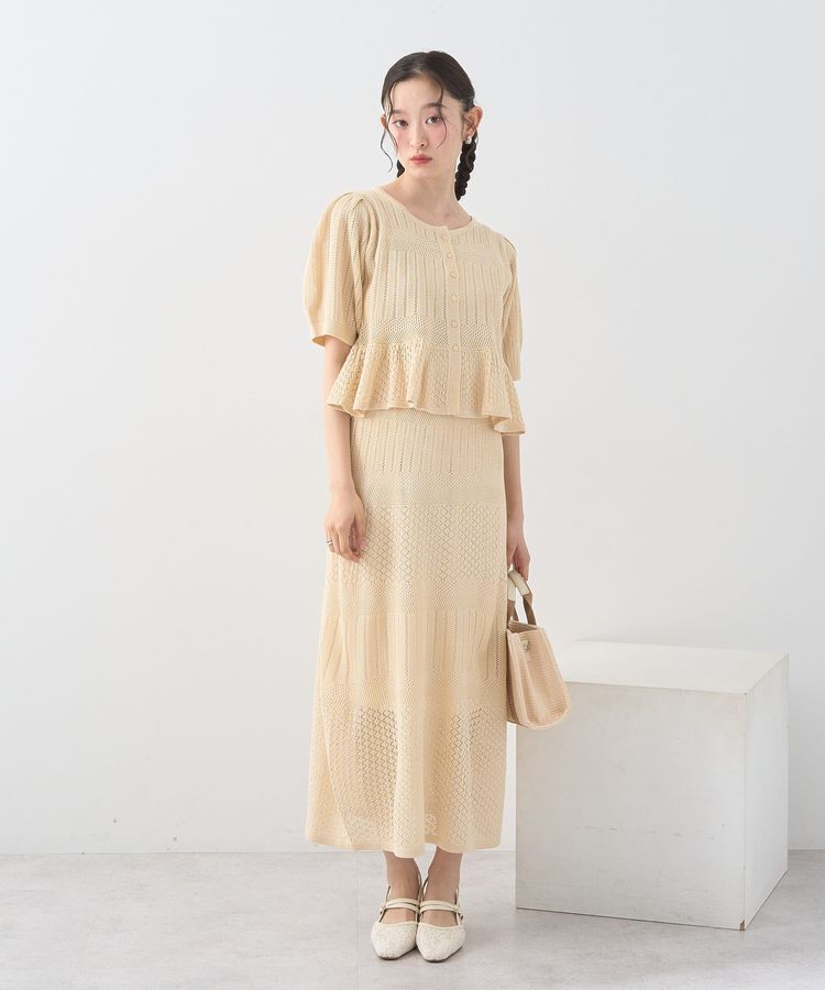 earth music&ecology「SET2点レース編みペプラムカーデ＋スカート」|スーツ|