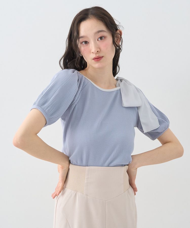 earth music&ecology「アシメ肩リボンカットソー」|Tシャツ・カットソー|