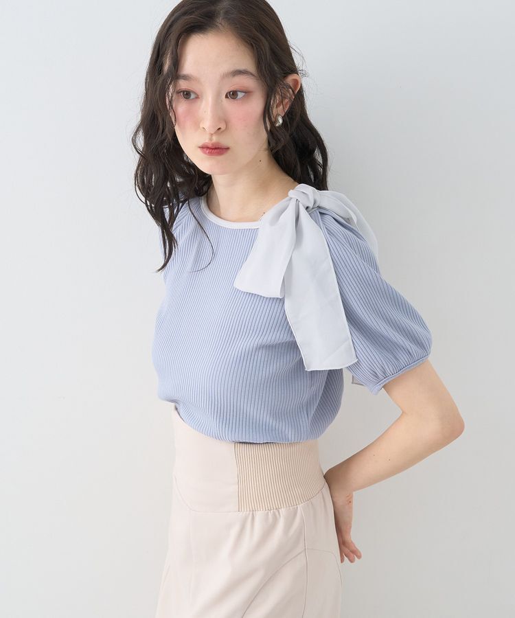 earth music&ecology「アシメ肩リボンカットソー」|Tシャツ・カットソー|