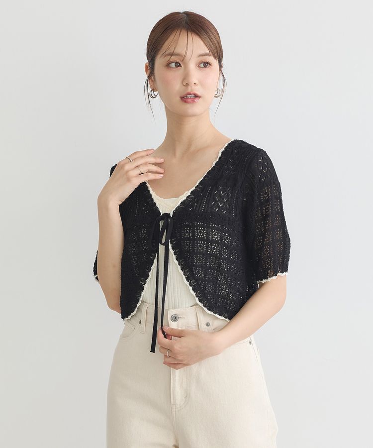 earth music&ecology「ミニスカラップ透かし編みニットカーディガン」|カーディガン|