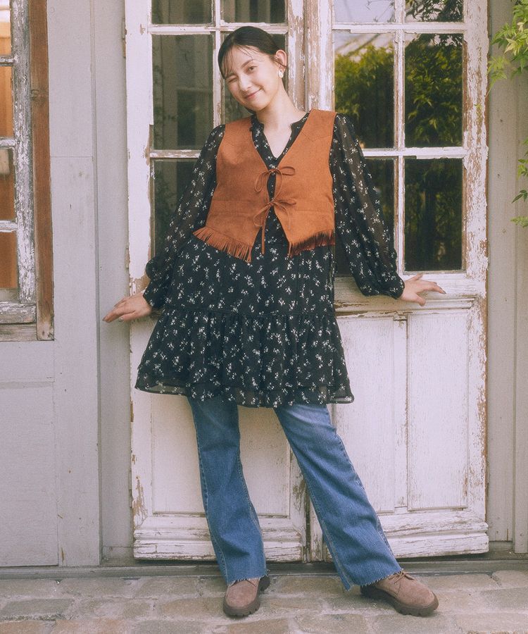 earth music&ecology「フラワー楊柳ティアードミニワンピース」|ワンピース|