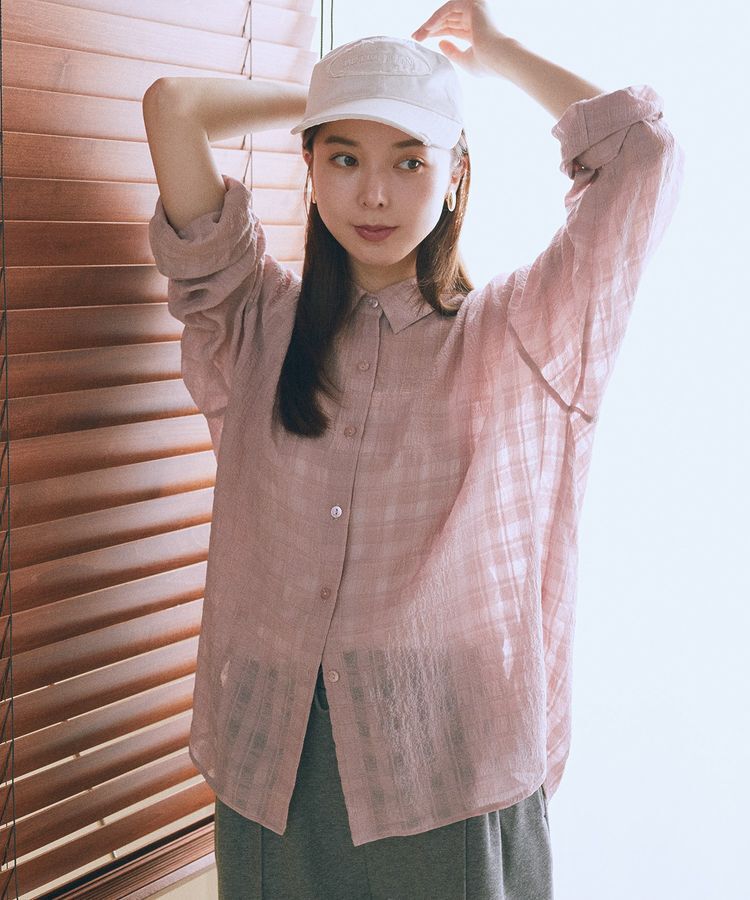 earth music&ecology「シャドーチェックシャツ」|シャツ・ブラウス|Pink