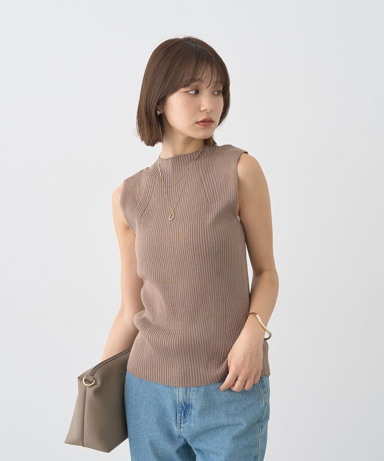 earth music&ecology「ランダムリブボトルネックノースリーブニット」|ニット・セーター|