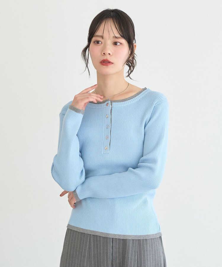 earth music&ecology「バイカラーヘンリーネックニットプルオーバー」|ニット・セーター|