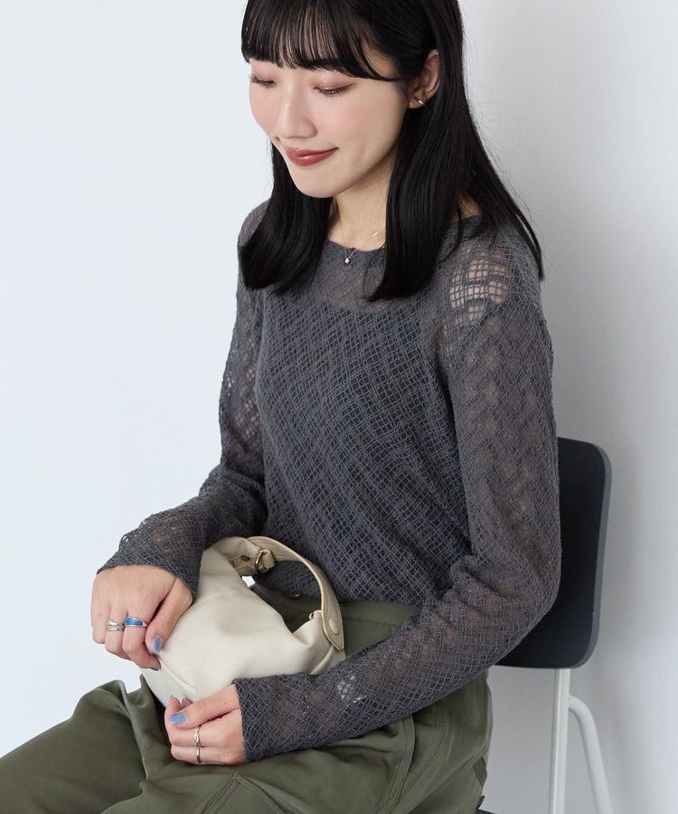 AMERICAN HOLIC「レース長袖プルオーバー」|Tシャツ・カットソー|Charcoal Gray