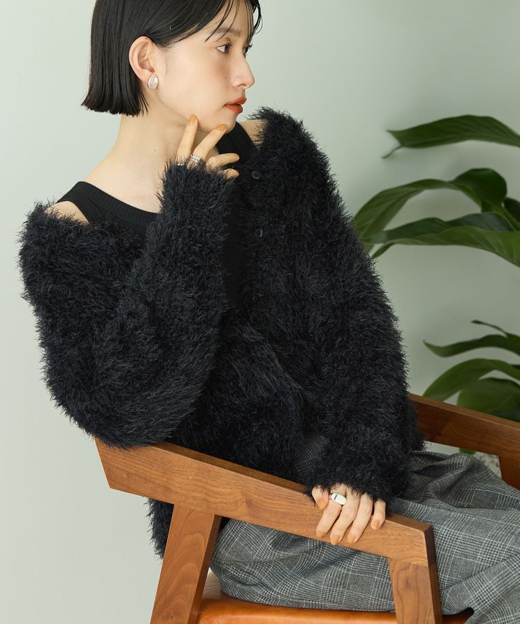 AMERICAN HOLIC「シャギーニットクルーネックカーディガン」|カーディガン|Black