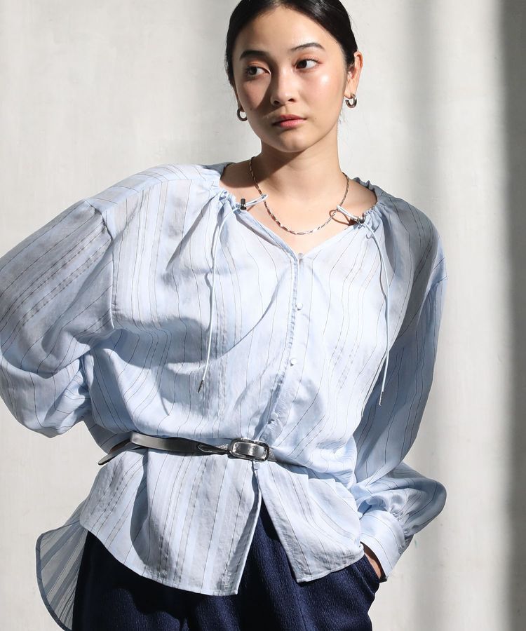 Green Parks「ドロストネックシアーストライプチュニック」|シャツ・ブラウス|