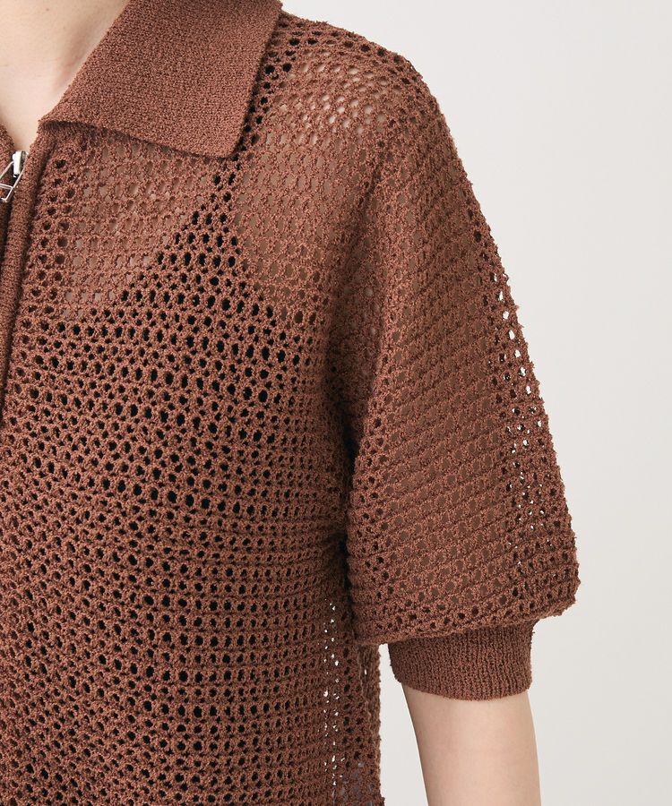 Green Parks「襟付きメッシュ編みZIPカーディガン」|カーディガン|