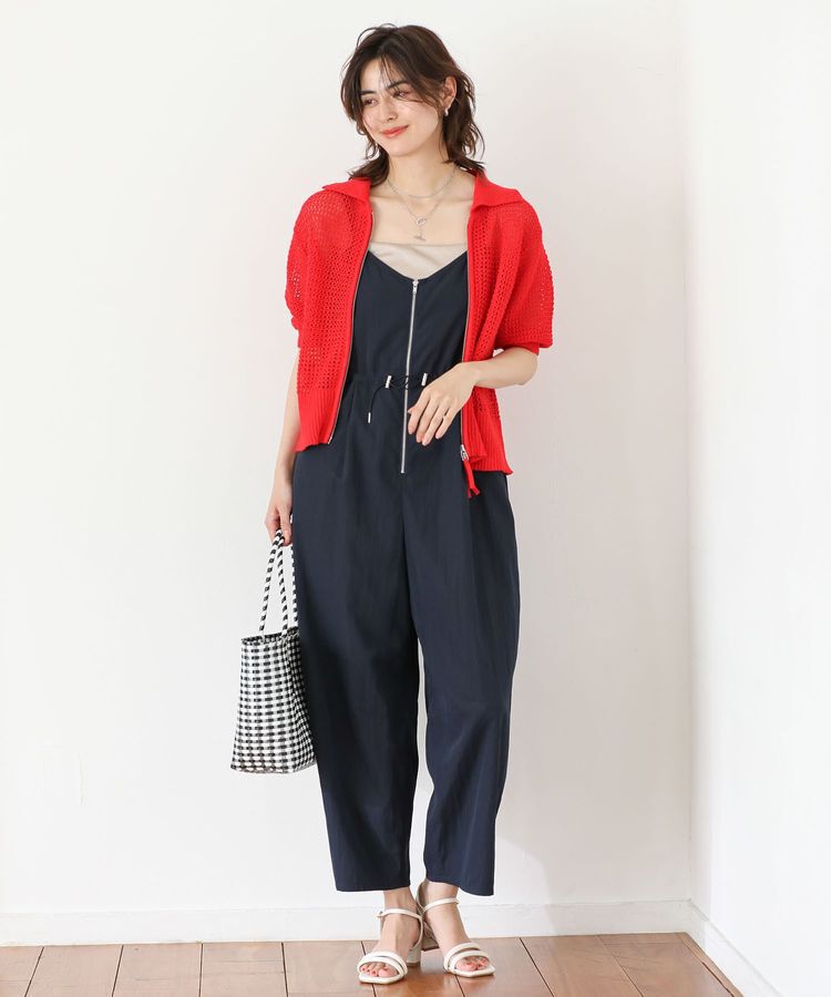 Green Parks「襟付きメッシュ編みZIPカーディガン」|カーディガン|