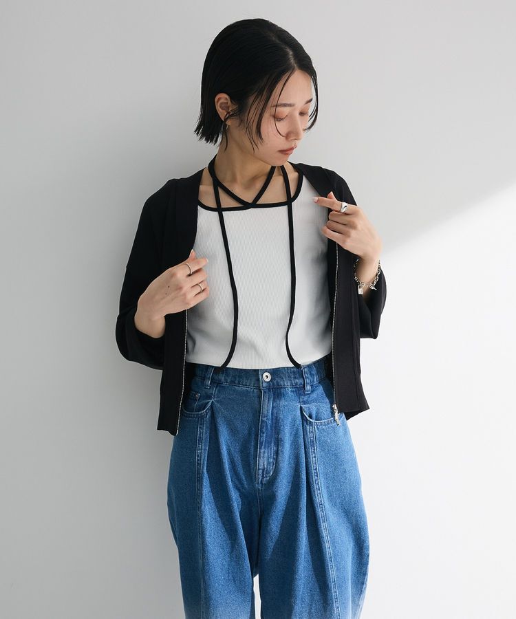 Green Parks「フロントZIPニットカーディガン」|カーディガン|