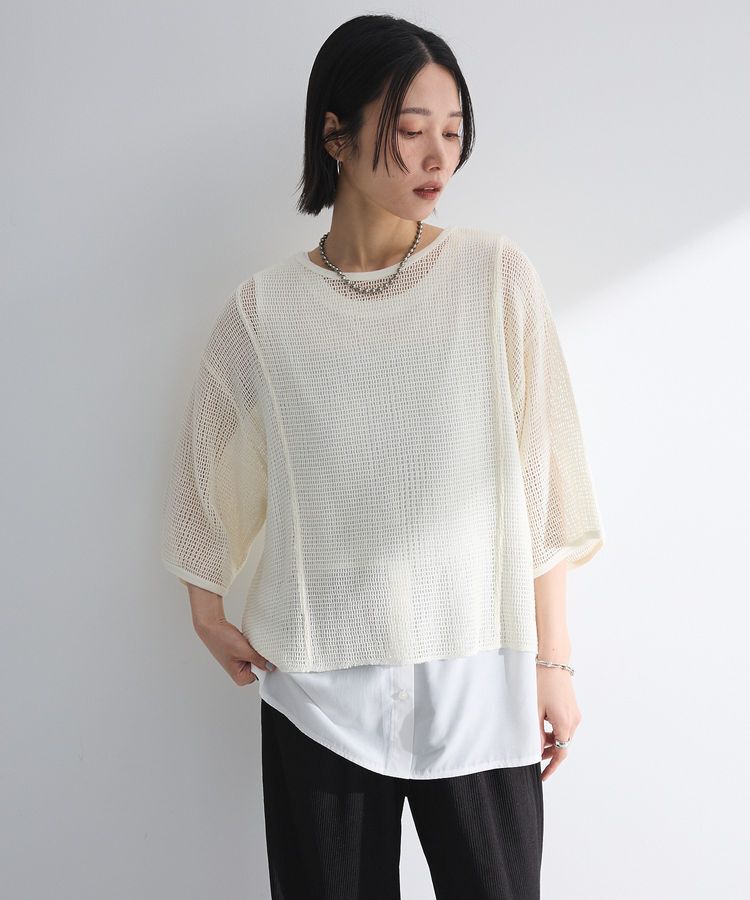 armonia「七分袖コットンメッシュラグラントップス」|Tシャツ・カットソー|