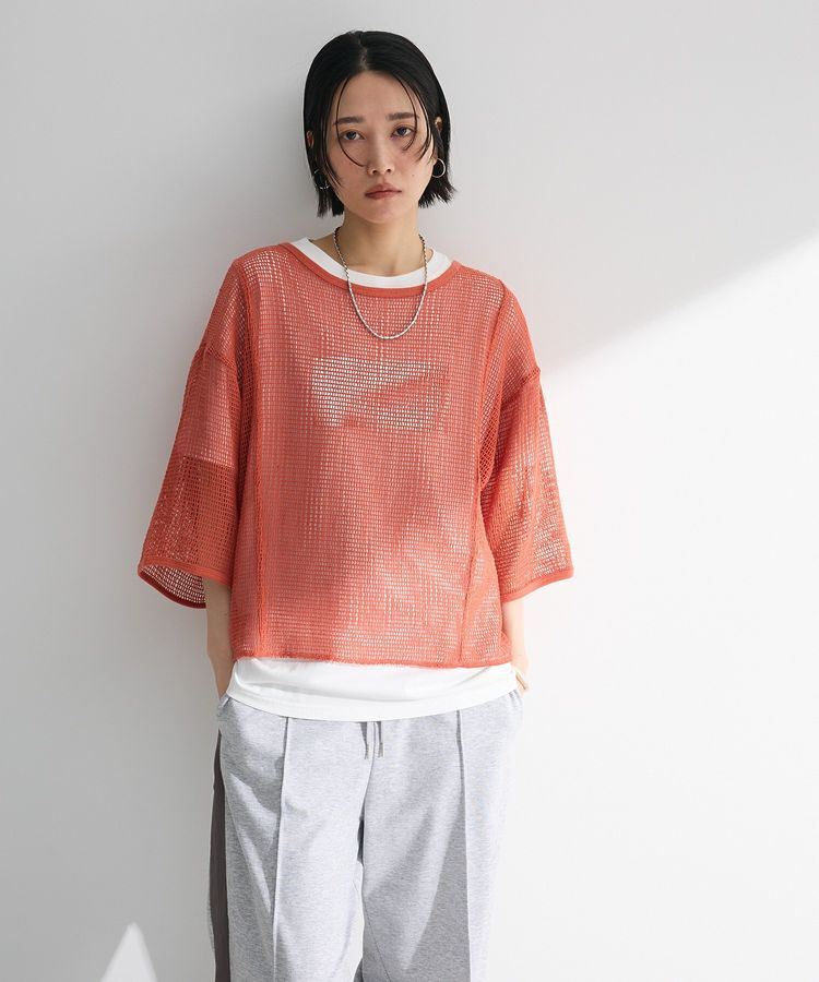 armonia「七分袖コットンメッシュラグラントップス」|Tシャツ・カットソー|