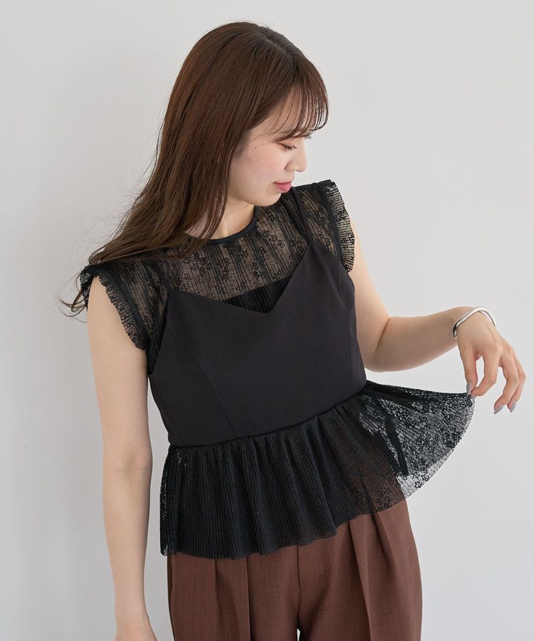 Green Parks「・ELENCARE DUE ドッキングレースブラウス」|シャツ・ブラウス|Black