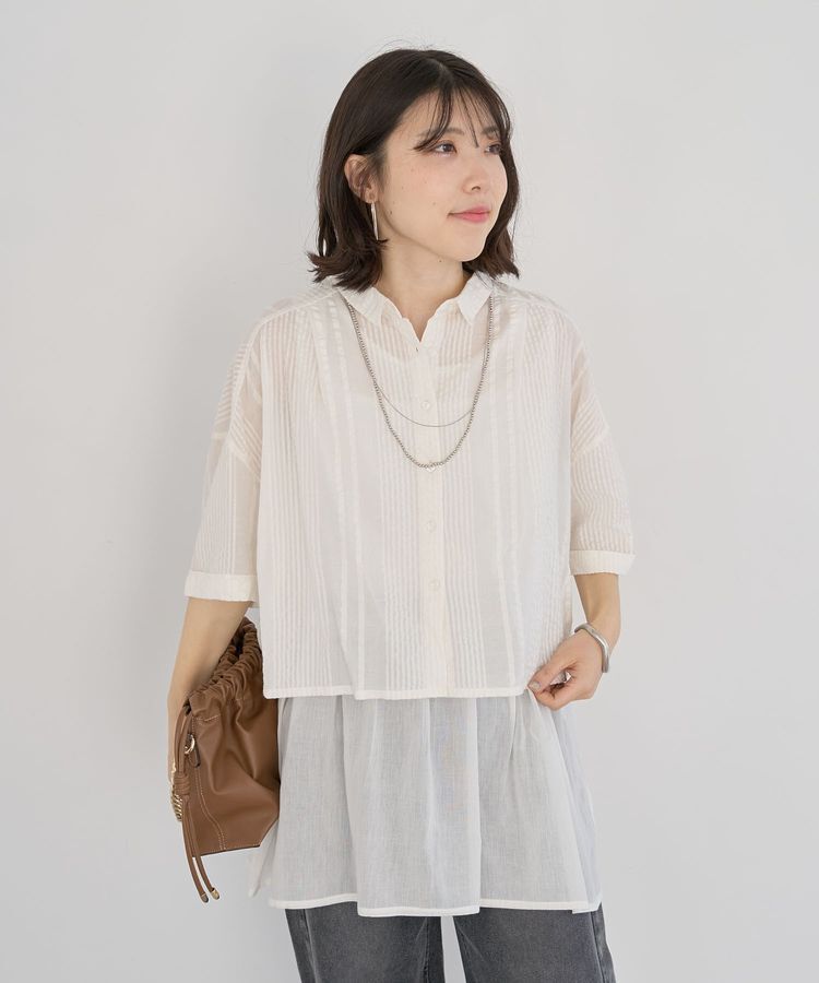 Green Parks「インド綿 SET2点 ギャザーシャツ+布帛インナー」|シャツ・ブラウス|Off White