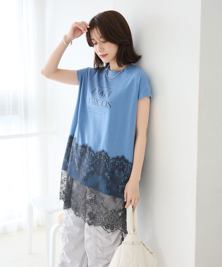 Green Parks「フレンチスリーブ裾レースロゴチュニック」|チュニック|