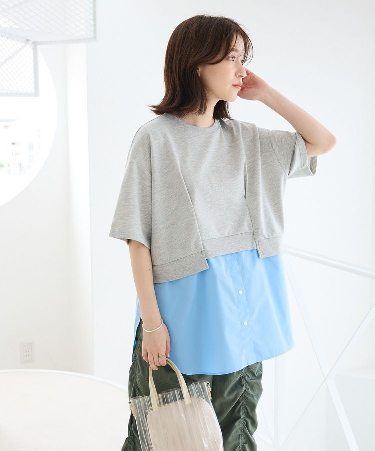 Green Parks「裾タックミニ裏毛シャツドッキングチュニック」|チュニック|