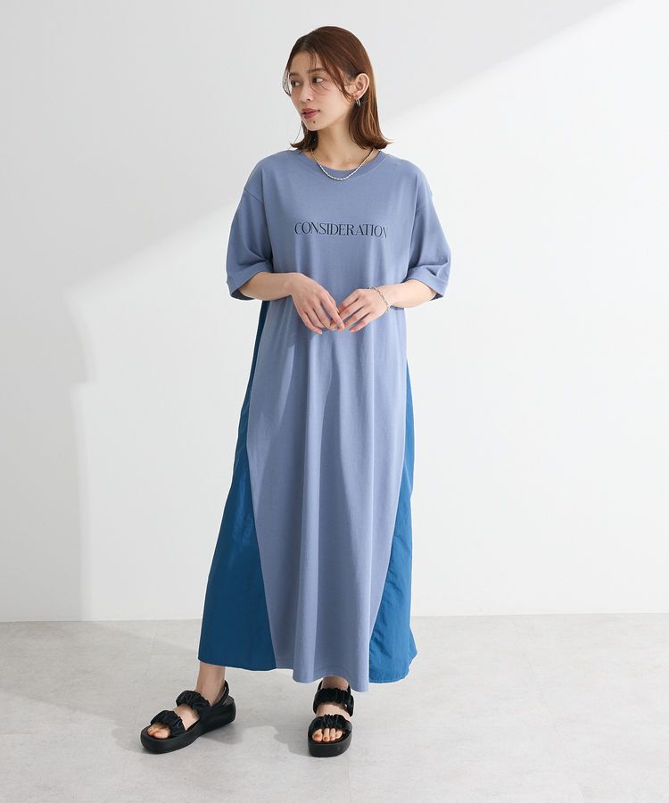 Green Parks「ナイロンドッキングロゴワンピース」|ワンピース|Blue