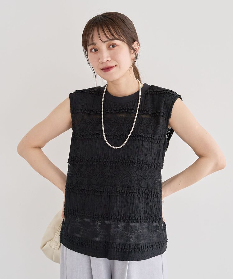 Green Parks「・SUGAR SPOON フリルレースノースリーブ」|Tシャツ・カットソー|Black