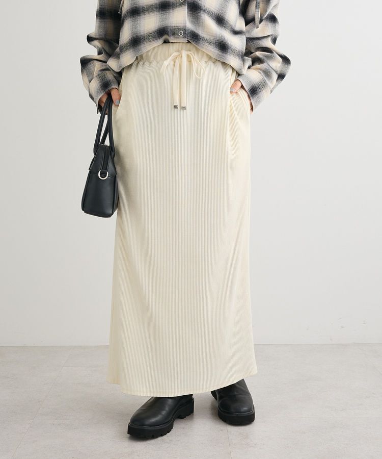 Green Parks「楽ちんIラインリブスカート」|タイト|Off White
