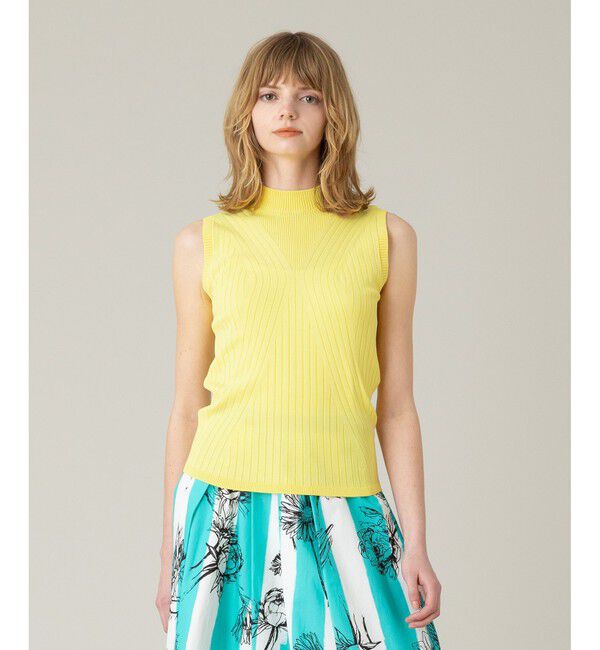 LOULOU WILLOUGHBY「【LOULOU WILLOUGHBY】リブキリカエモックネックプルオーバー」|ニット・セーター|イエロー