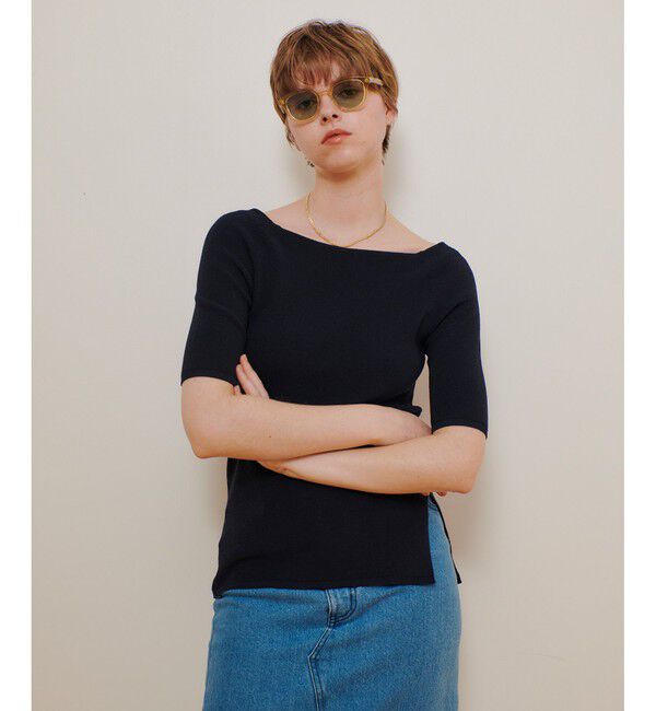 allureville「2WAY ネック5分袖プルオーバー」|ニット・セーター|